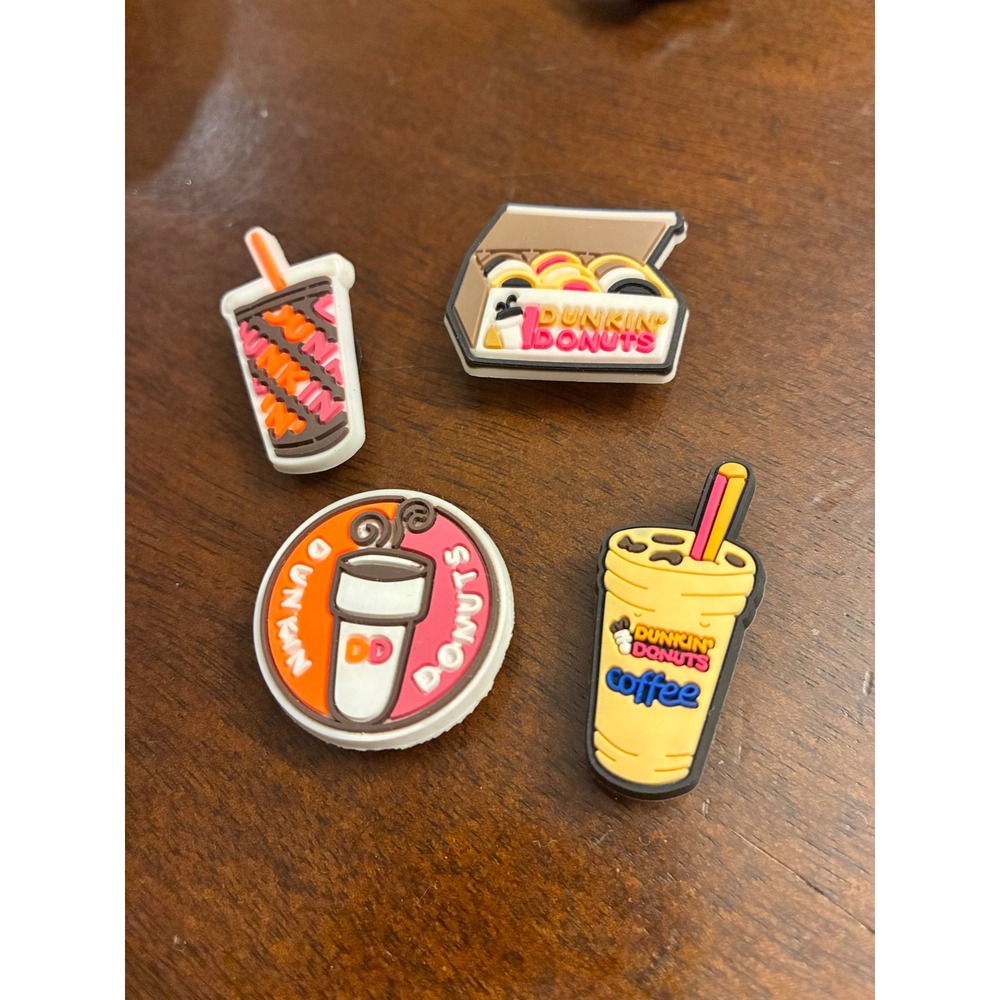 Dunkin Donuts Shoe Charms Set of 4 Coffee and Donut PVC Clog Accessories